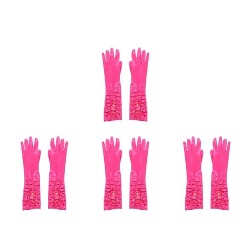 LOGOFUN 4sets Princess Gloves with Heart Rhinestones for Birthday Party Wedding Tea Dress Up Accessories Jeweled Long Mittens Girls2