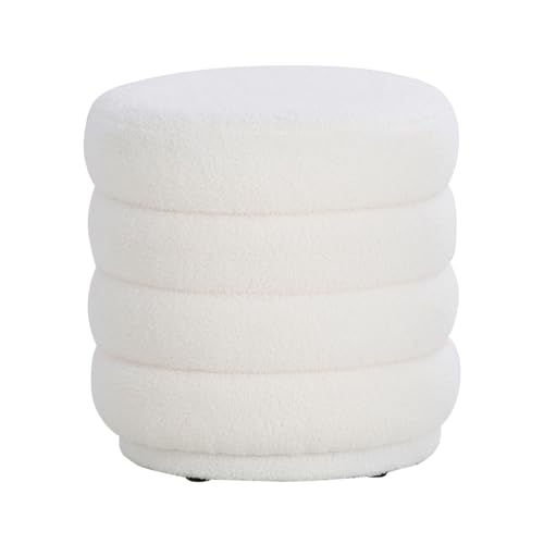 Linon Sherman White Sherpa Round Ottoman with Stitched Channel Designs by Linon - Used condition - US$45.89