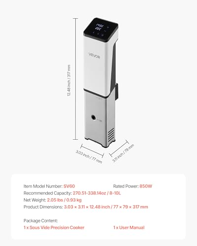Image of VEVOR Sous Vide Precision Cooker, 850W Sous-Vide Cooking Machine, Immersion Circulator with LED Digital Display, Secure Clamp Design, Fast-Heating, Accurate Temperature & Timer Control, Sous-Vide