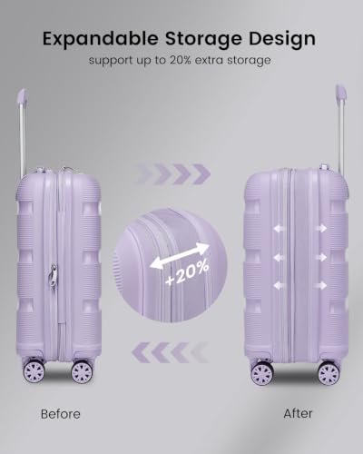Image of Kono 20 Inch Expandable Carry on Luggage, Airline Approved Suitcase, Purple