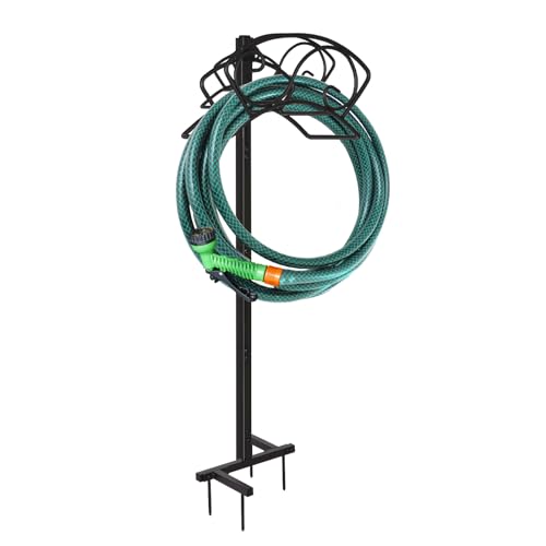 ULOIK Garden Hose Holder Freestanding with 4 Spikes, Heavy Duty Metal Water Hose Storage Stand Rack,...