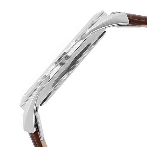 Image of Men's Analog Watch with Brown Leather Strap | Silver Dial | Roman Numerals | Date Display | Formal & Casual Wear