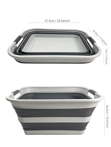 Image of SMMART Collapsible Plastic Laundry Basket with Handle /Foldable Pop Up Storage Hamper /Portable Laundry Organizer-Space Saving Washing Tub /Household Storage Supplies (Grey /Steel Grey, 42L (Set of 2))