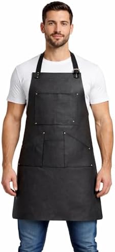 HEAVEN HUSH Genuine Leather Apron for Men, Adjustable Straps & Tool Pockets, Premium BBQ, Cooking, Blacksmith, Shop, Welding, Woodworking, Bartender Work Aprons (7 Pocket, Black) image 5