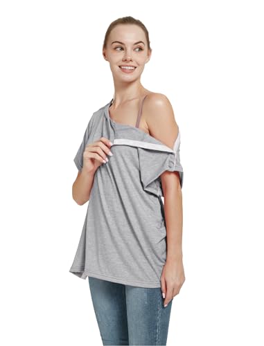 Post Shoulder Surgery Shirt, Women's Short Sleeve Shirt with Premium Snap, Chemo Clothing2