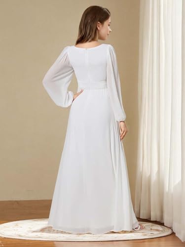 Junior Bridesmaid Dresses Long Lantern Sleeves Chiffon Flower Girl Dress First Communion Gown Dusty Rose 114