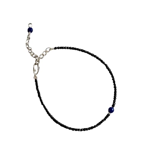 RIVALUXE | Black Beaded Anklet with Blue Accent Bead | Adjustable Chain Anklet for Women & Girls | Minimal Foot Jewelry-image-25