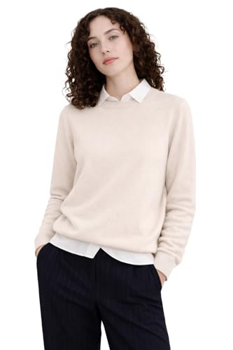 State Cashmere Women’s Essential Crewneck Sweater 100% Pure Cashmere Classic Long Sleeve Pullover (Undyed White, Small)