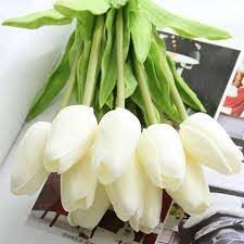 Image of CosaCentrum Beautiful Decorative Artificial Tulip Flower Bunches for Home decor (White, Pack of 3)