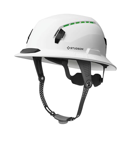 STUDSON SHK-1 Highbar Full Brim Class C Vented Safety Helmet | ANSI Z89.1 Type I & Type II | Koroyd Impact Protection | Highbar Chinstrap | Twiceme Integrated - White