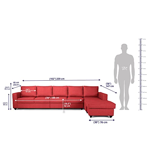 Image of Wakefit Sofa Set | 3 Year Warranty | Sofa 3 Seater, 3 Seater Sofa for Living Room, Wooden Sofa Set, 4 Seater + Right Aligned, Sofa for Living Room - Napper(Omega : Red)