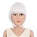 PATTNIUM Kids Child Short Straight Bob White Wig for Cosplay Halloween Party Synthetic Rose Net Wig for Girls (White)