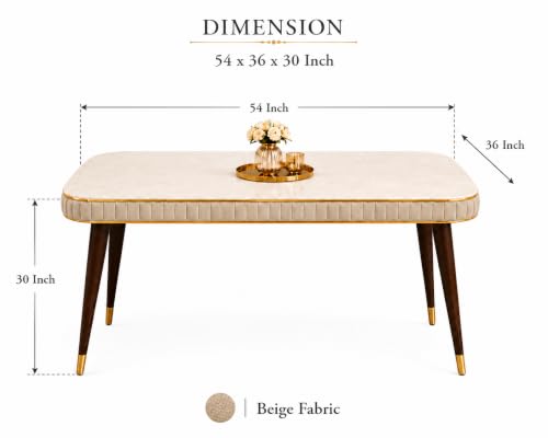 Image of WOODEN SPACE Majestic 4 Seater Wooden Dining Table Set | Urban Marble Top Dining Table with Chairs for Dining Room & Kitchen (Beige Modern Grand Aura) (54 x 36 x 30 inch)