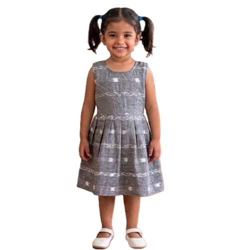 Image of GHL GUENDICHAHAAT Sambalpuri Certified Handloom Cotton Girl's Frock | Ikat Ethnic Wear Dress for Kids | Comfortable Traditional Outfit for Girls
