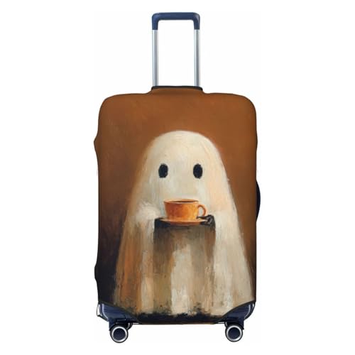 Vintage Cute Ghost Holding Cup Of Coffee Elastic Travel Luggage Covers Dustproof Scratch-Resistant Suitcase Protector Fit 22-24 Inch