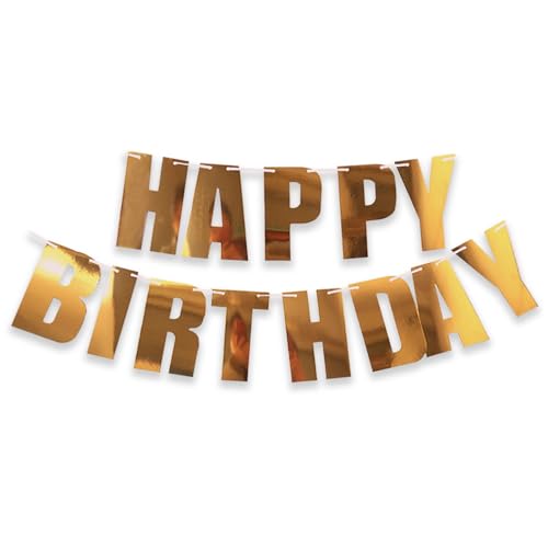 WEIKA Pre-Strung Gold Happy Birthday Banner - NO DIY - Gold Birthday Sign, Happy Birthday decorations for Men and Women