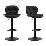 HNNHOME Set Of 2 Modern Luna Padded Swivel Height Adjustable Faux Leather Breakfast Kitchen Barstools Chairs (All Black, Faux Leather)