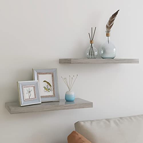Xichuzi Estante Flotante Pared 2 uds, Baldas De Pared, Estantería Pared, Estantería Libros, Baldas Cocina, Gris hormigón MDF 60x23,5x3,8 cm