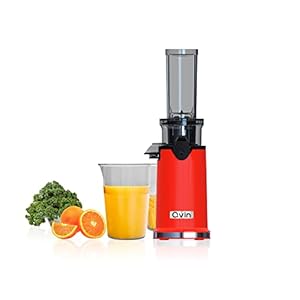 Cold Press Juicer Machine, Masticating Slow Juicer For Vegetable and Fruit, Easy to Clean, Compact Design, Mini Size, 14 oz Juice Cup, Pulp Cup -Red with stainless steel