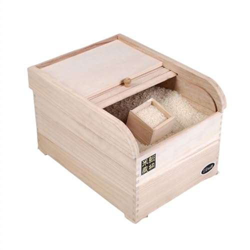 米びつ 桐 木製 米容器 保存容器 米櫃 枡付き 密閉 防虫 防湿 (ナチュラル,10kg)