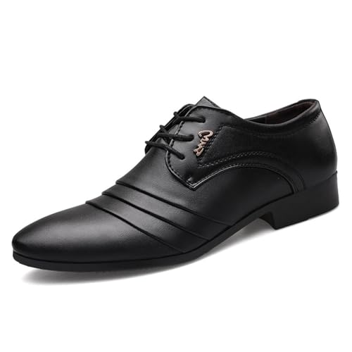 Men Classic Black Business Shoes Pointed-Toe Lace-up Soft Oxfords Shoes Modern Wedding Formal Dress Shoes for Men