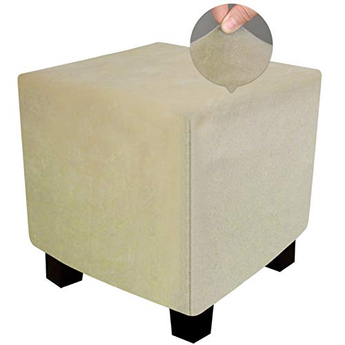 DUJUIKE Ottoman Covers Slipcover Velvet Square Ottoman Covers Protector for Footrest Foot Stool Stretch Bella Velvet with Elastic Bottom (Length & Width:13-17\", Height:15-18\", Camel)