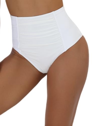 Women's High Waisted Bikini Bottom Ruched Tummy Control Swimsuits Full Coverage Swim Bottoms2