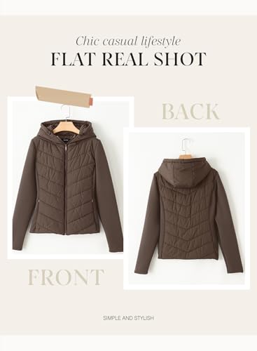 Dokotoo Women's Warm Quilted Lightweight Puffer Jacket Slim Fit Elasticity Patchwork Casual Hooded Puffer Coat