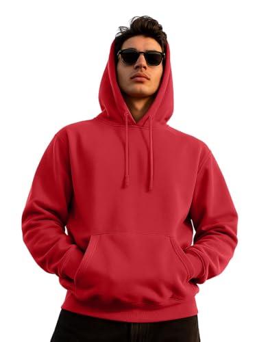 Image of Veirdo Fleece Regular Fit Hooded Sweatshirt Full Sleeves Jumper Red Solid Winter Sweatshirt for Men (W 05 RED M)