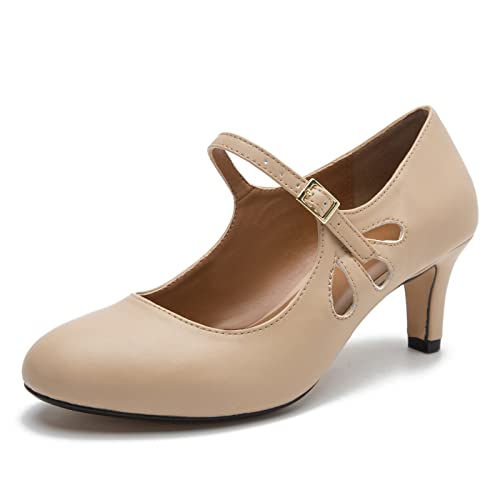 Image of MAIERNISI JESSI Unisex Men's Women's Mary Jane Pumps Round Toe Kitten Heel Hollow Out Shoes