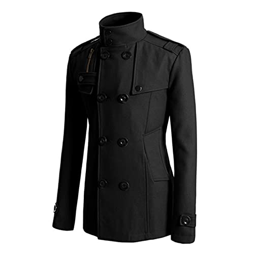 Lu's Chic Men's Long Sleeve Tops Double Breasted Slim Fit Pea Coat Jacket Fashion Outerwear3