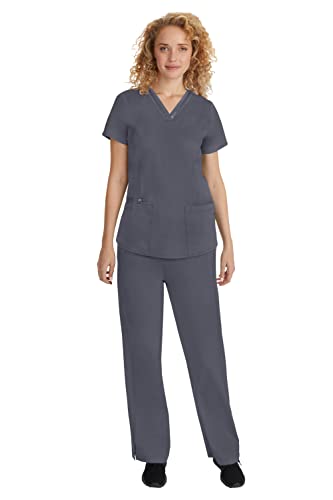 healing hands S Top S Drawstring Pant Scrub Sets for Women 3 Pocket V-Neck Top 2 Pocket Pant from 2278/9095(Color Pewter)