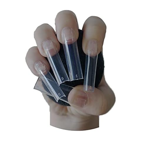 UK BEAUTY SUPPLIES 500 Pieces XXXL Super Extra Long C Curve Pre Pinched Square False Nail Tips CLEAR Full Cover Acrylic Press On False Nails Tips Extensions - Professional Salon & Home Use Cover