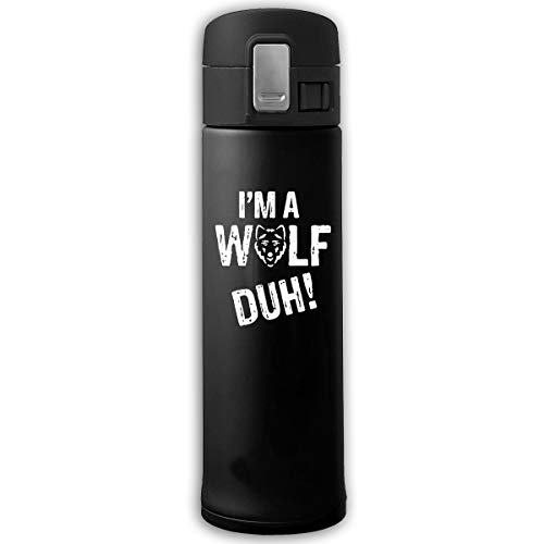 I'm A Wolf Isolierflasche mit Federdeckel, Edelstahl, 500 ml