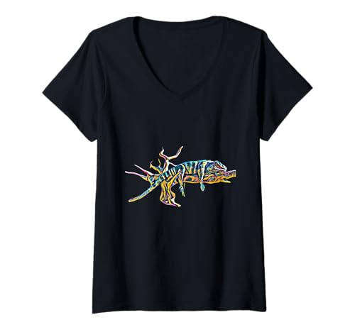 Mujer Iguana Reptil Motivo Lagartijas Lagartija Terrario Iguanas Camiseta Cuello V