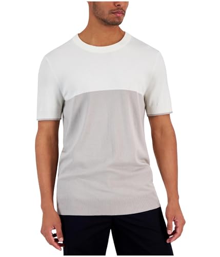 Alfani Mens Colorblocked Knit Sweater, Grey, Large