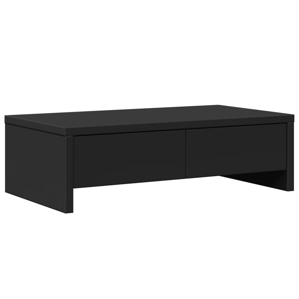 vidaXL Monitor Stand with Drawers Black 50 x 27 x 15 cm in Particleboard, Monitor Riser, Desk Stand for Monitor, Desk with Monitor Shelf