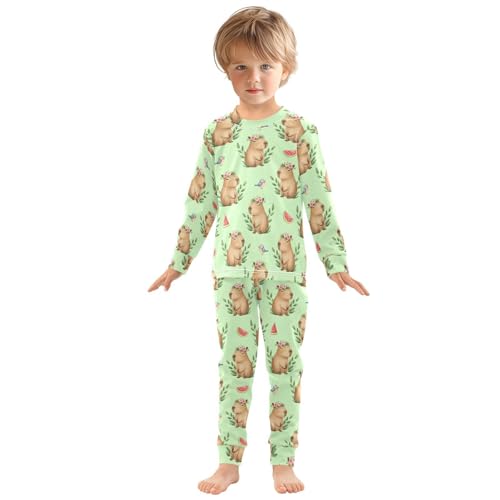 Pajama Sets Long Sleeve Cute Capybara with Flowers Pattern Soft Comfy Sleepwear 2 Piece PJS 3-8T2