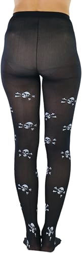Image of ToBeInStyle Women's Skull Crossbones Skeleton Pirate Symbol Hosiery Tights & Thigh High Stockings