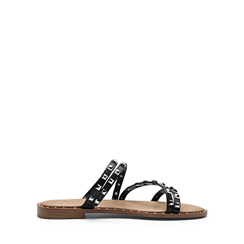 Image of DREAM PAIRS Women's Clear Studded Rhinestone Slide Sandals Slip on Open Toe Cute Flat Sandals for Summer