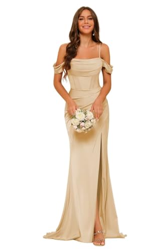 Image of PUXIU Long Satin Bridesmaid Dresses with Silt 2026 Mermaid Formal Dress PUS046