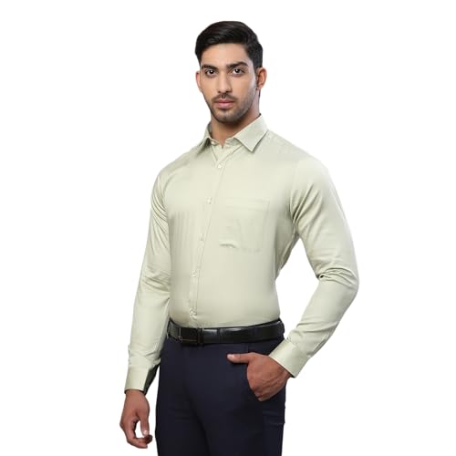Image of Raymond Men Cotton Slim Fit Solid Pattern Semi Cut Away Collar Formal Shirt