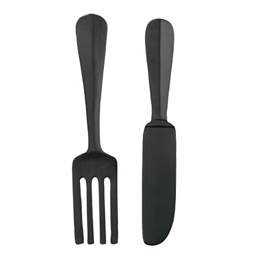 WHW Whole House Worlds Crosby Street Knife and Fork Sculpture, Oversized Wall Art, Handcrafted, Black Aluminum, 23.25 x 4.75 Inches (59 cm)