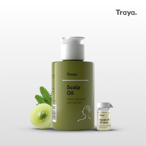 Image of Traya Scalp Oil with Dandruff Shots for Anti-Dandruff Treatment | Contains Coconut, ORPL, Camphor, Wheat Germ and Bergamot Essential Oils (87 ml)