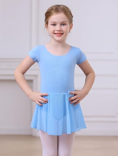 Image of MdnMd Girls Toddler Ballet Leotard with Skirted Short Sleeve Dance Gymnastic Ballerina Ballet Outfit Dress