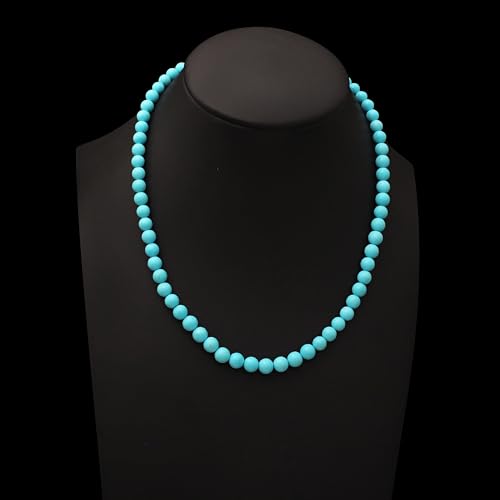 A&M Gems Natural Sleeping Beauty Turquoise Gemstone, 6-6.5 mm Smooth Round Beads, Turquoise Beaded Necklace, Boho Beaded Choker Necklace, Necklace for Women, Gifted Jewelry2