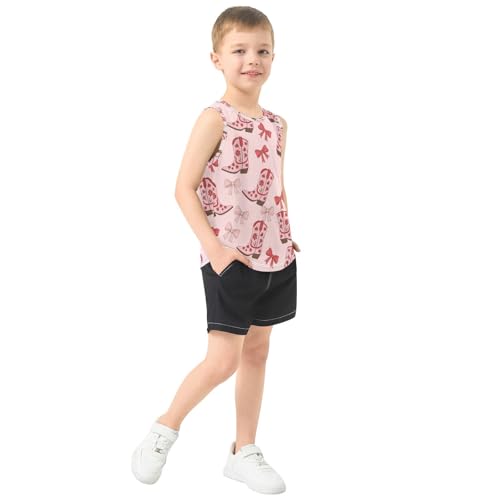 J JOYSAY Bow Tie Cowboy Boots Boys Tank Top Sleeveless Muscle Shirts Quick Dry Sport Active Workout Kids T-Shirts 3-15T4