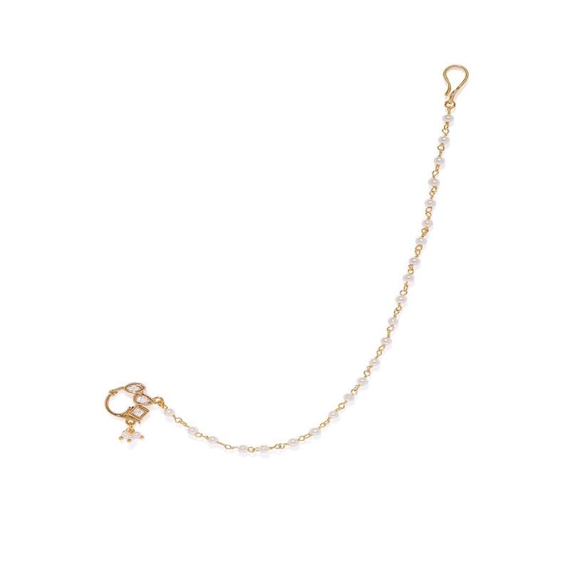 accessher Gold Plated Delicate Traditional and Ethnic Wear Stunning Kundan Embellished Delicate Clip On Nose Ring/Non-Piercing Nose Pin/Nathani for Women Pack of 1-picture-9