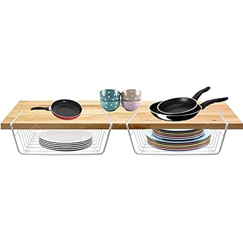 2er-Set Aufbewahrungskorb B/H/T ca. 40 x 15 x 26 cm für Regal Kleiderschrank Küche Schreibtisch Bad Schrank Hängekorb Metall Korb Aufbewahrung Regal Korb Organizer Drahtkorb Schrankkorb Körbe Set Cover