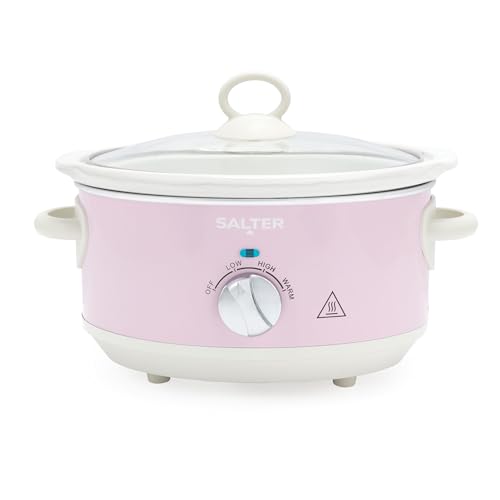 Salter Retro Pink 3.5L Slow Cooker – 3 Heat Settings & Keep Warm, Dishwasher Safe Ceramic Pot, Tempered Glass Lid, Cool Touch Handles, Family Cooking, Stews, Casseroles, Curries, Vintage Design, 200W